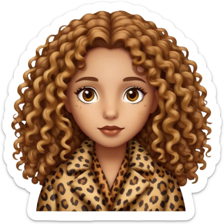 Light brown girl with long curly hair and hazel eyes in leopard print coat  sticker