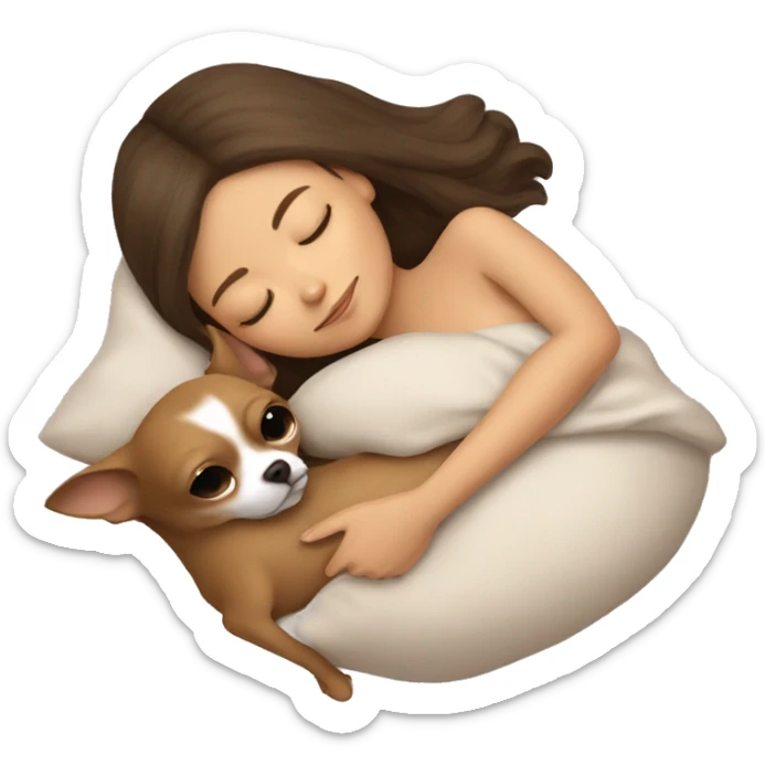 Brown hair girl sleeping with her all beige Chihuahua  sticker