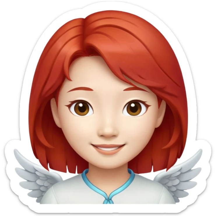 Smiling Asian angel with red hair and oval face sticker