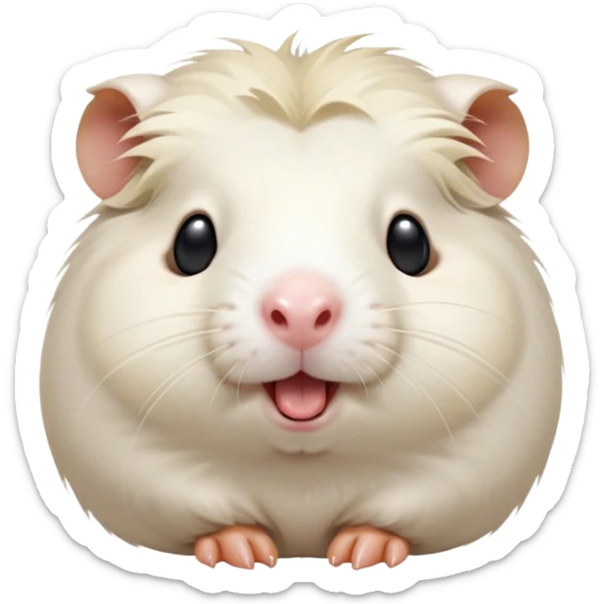 Cinematic Cute Yawning White Guinea Pig Portrait Emoji, Head tilted slightly with a dramatic, wide-open yawn, revealing a soft, downy white coat with tiny drooping ears, round dark eyes barely open in drowsy contentment, Simplified yet irresistibly adorable features, highly detailed, glowing with a soft, cozy glow, high shine, relaxed yet expressive, stylized with a touch of whimsy, bright and endearing, soft glowing outline, capturing the essence of a sleepy yet affectionate guinea pig, so drowsy it feels like it could stretch right out of the screen and curl up for a nap! sticker