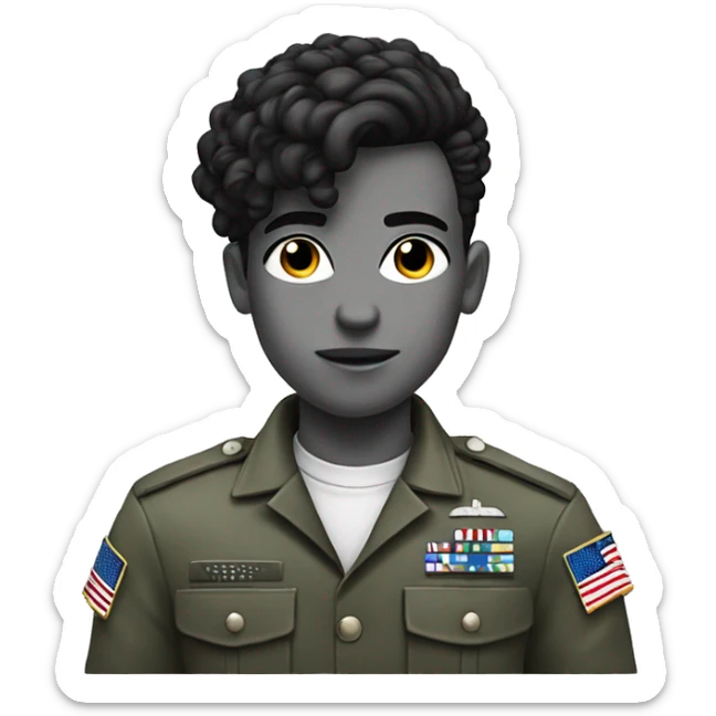 monochrome military boy with earrings and an haircut forming a strange v  sticker