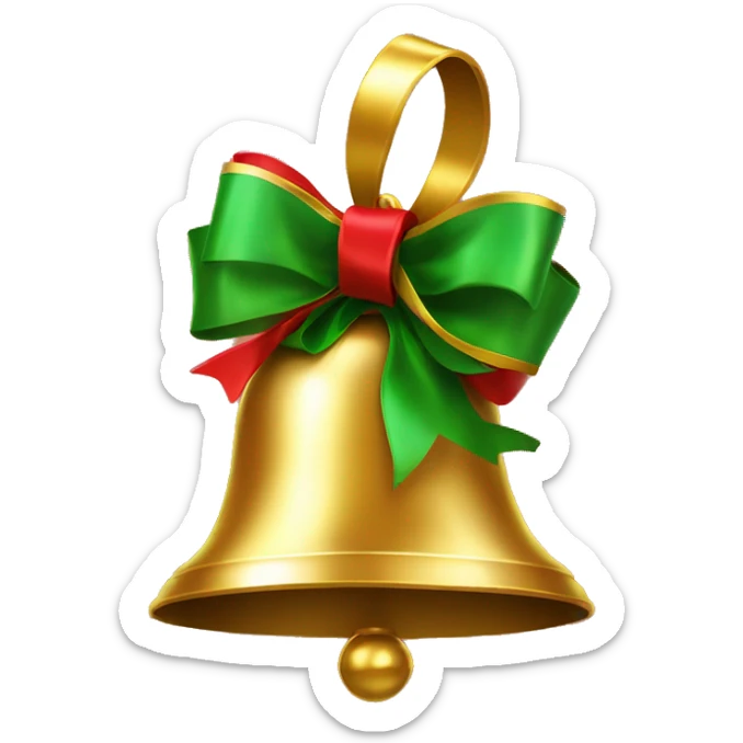 Golden bell with green ribbon, small red accents, shiny look sticker