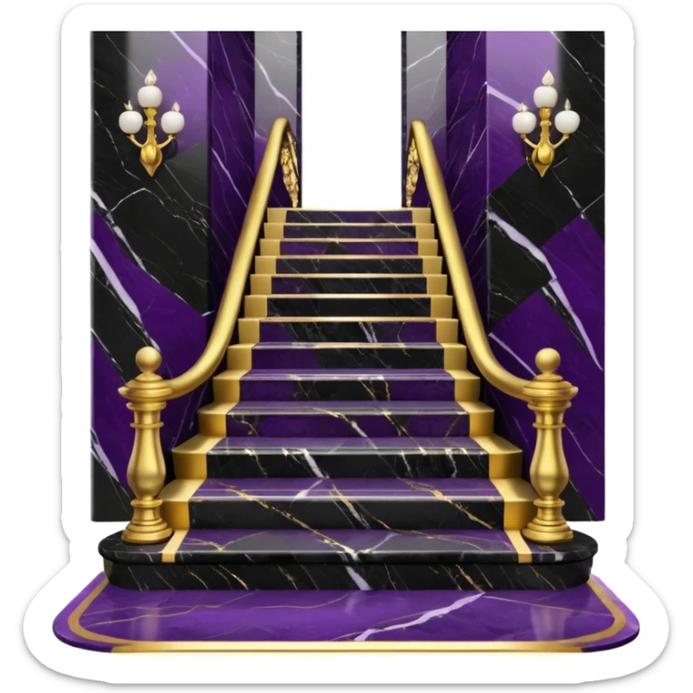 Luxurious black marble hallway stairs with gold and white accents  with with violet accents sticker