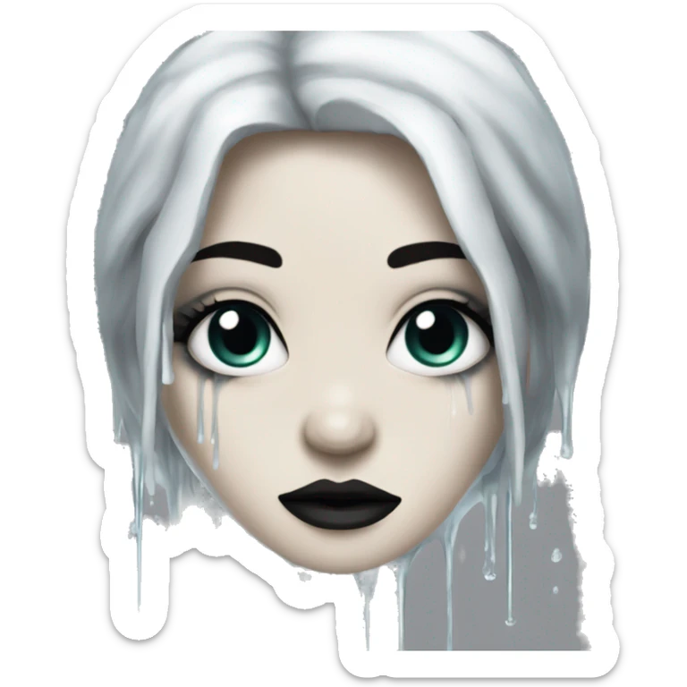 white goth women long black hair and with waterproof makeup with water dripping down her face  sticker