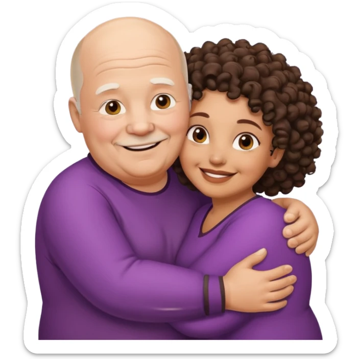  Old White  fat man no hiar hugging dack skin curly hair woman sticker