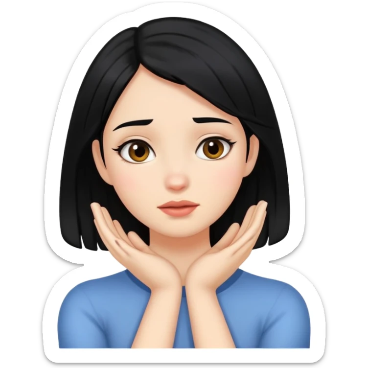 girl with black hair grabbing her neck herself with her hands  sticker