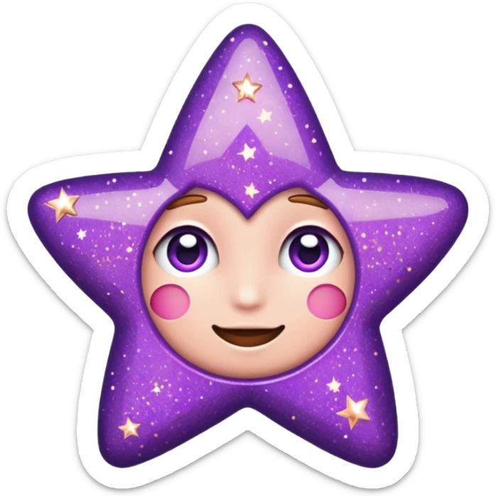 Quiero un emoji de estrella, pero que la estrella sea de oro rosa y brilli brilli con chispitas moradas sticker