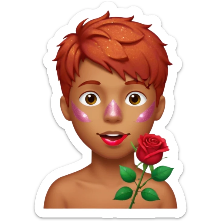 red glitter naughty-looking boy with a rose in his mouth sticker