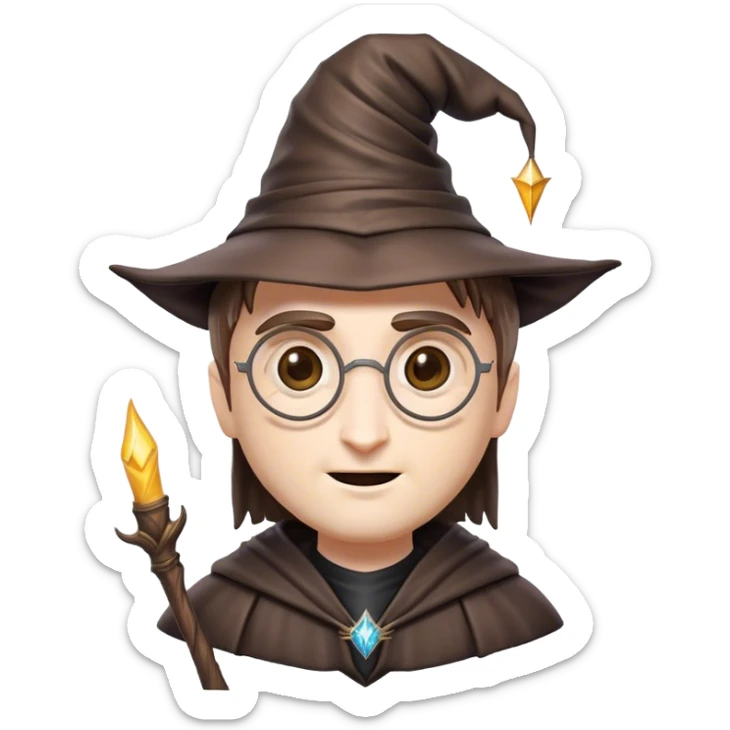 Cinematic Realistic Harry Potter Pop Culture Emoji, featuring a mystical, enchanted portrayal inspired by the iconic wizard rendered with lifelike magical details and dynamic lighting. sticker
