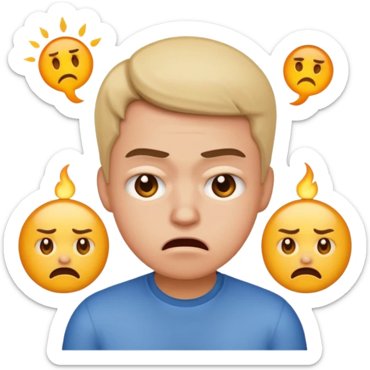 a person with a frustrated, annoyed look, emoji style, simple and expressive sticker