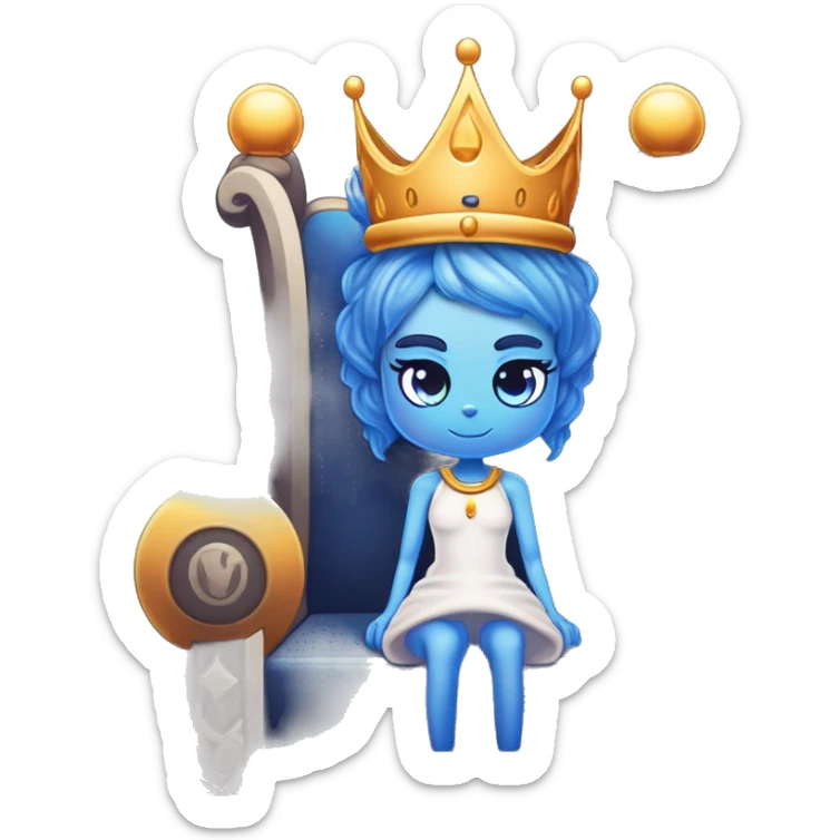 Mythical girl blue skin wearing a crown sitting in the throne sticker