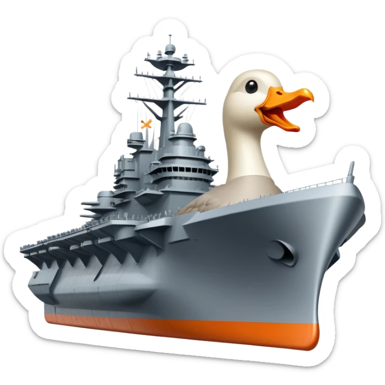 A battleship aircraft carrier hybrid with a goose head instead of the front command tower, with orange beak sticker
