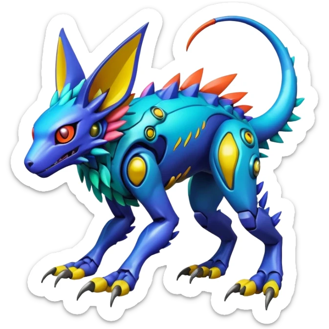  Exotic colorful modern cyber-Fakémon-Digimon-Trico-Vernid-creature (full body) sticker