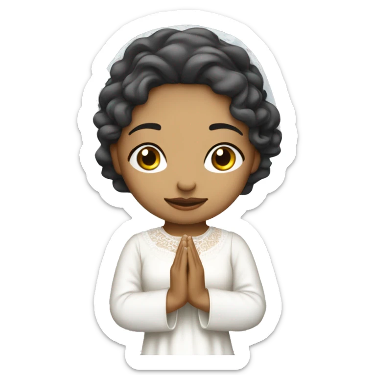 Light skin girl praying with eyes closed and lace white veil  sticker