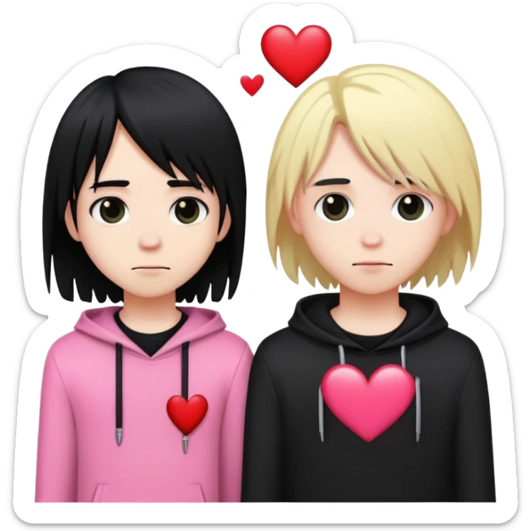 Emo boy Black clothes with long black emo hair long blonde girl pink clothes couple heart sticker