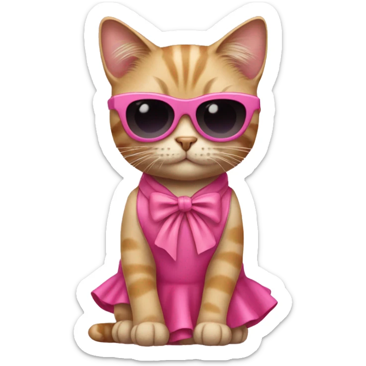 Cat with a sunglass and a pink dress with a pink bow on head sticker