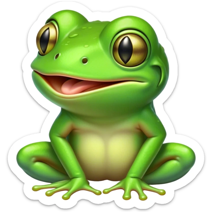 Cinematic Cute Yawning Green Tree Frog Portrait Emoji, Head tilted slightly with a dramatic, wide-open yawn, showcasing a compact, vivid green body with gently drooping eyelids and half-closed, drowsy eyes, Simplified yet irresistibly adorable features, highly detailed, glowing with a soft, cozy jungle glow, high shine, relaxed yet expressive, stylized with a dash of whimsical amphibian charm, soft glowing outline, capturing the essence of a drowsy yet affectionate green tree frog that appears ready to stretch out for a nap! sticker