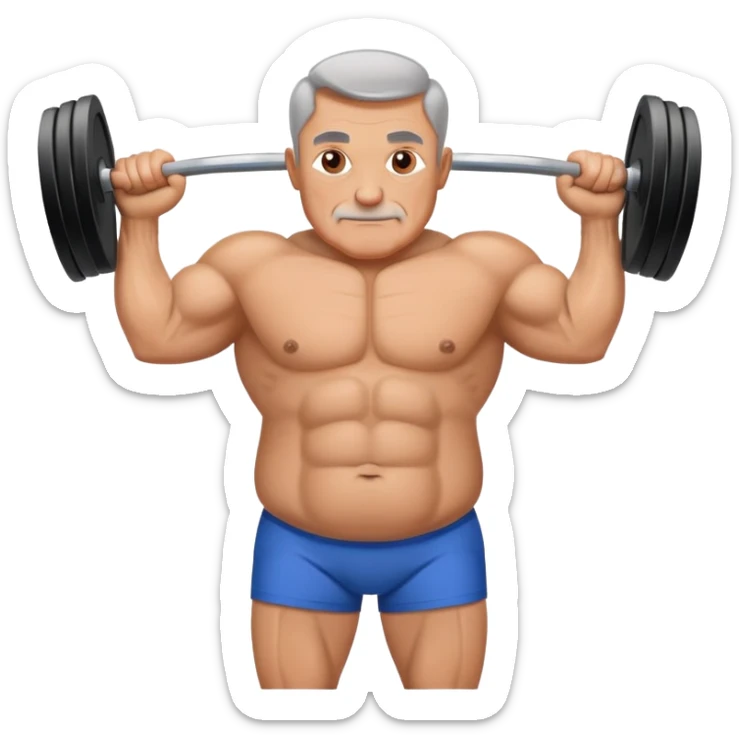 50 year old man with a belly and muscles lifting heavy weight in the gym sticker