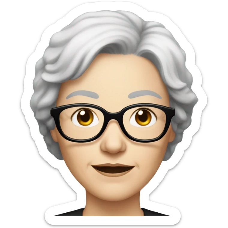 Older white woman with black hair and black round glasses sticker