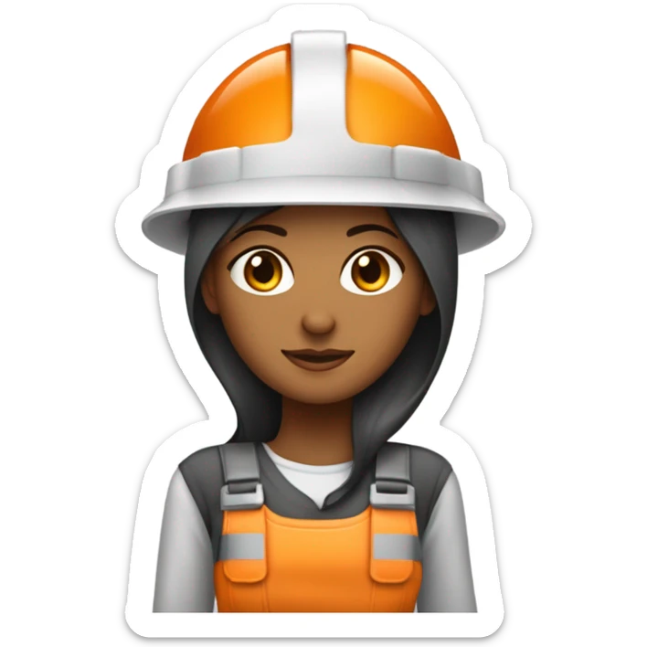 MUJER CON CABELLO CATAÑO INGENIERA EN MINERIA CON CASCO DE SEGURIDAD BLANCO Y MAMELUCO NARANJA sticker