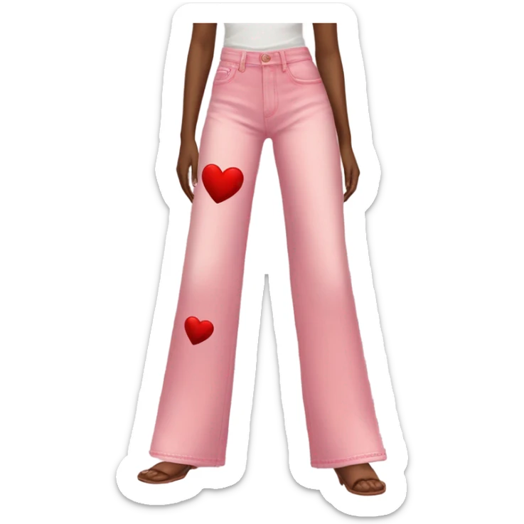 Realistic long Wide leg high waisted pink jeans with red hearts, isolated sticker