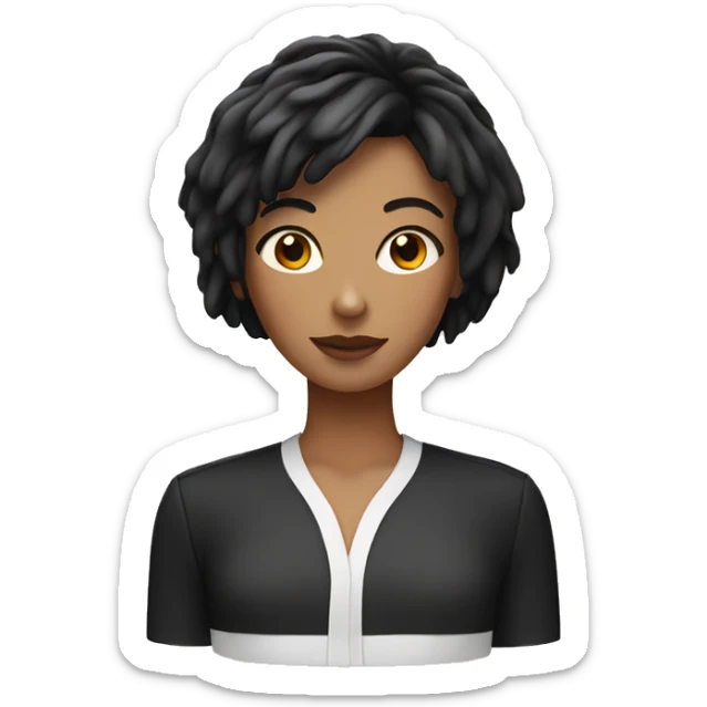 female with fair skin, dark bob and a fringe is making a cake sticker