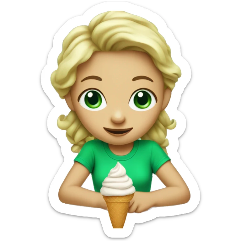 blue eyed girl eating ice cream with a green shirt on sticker