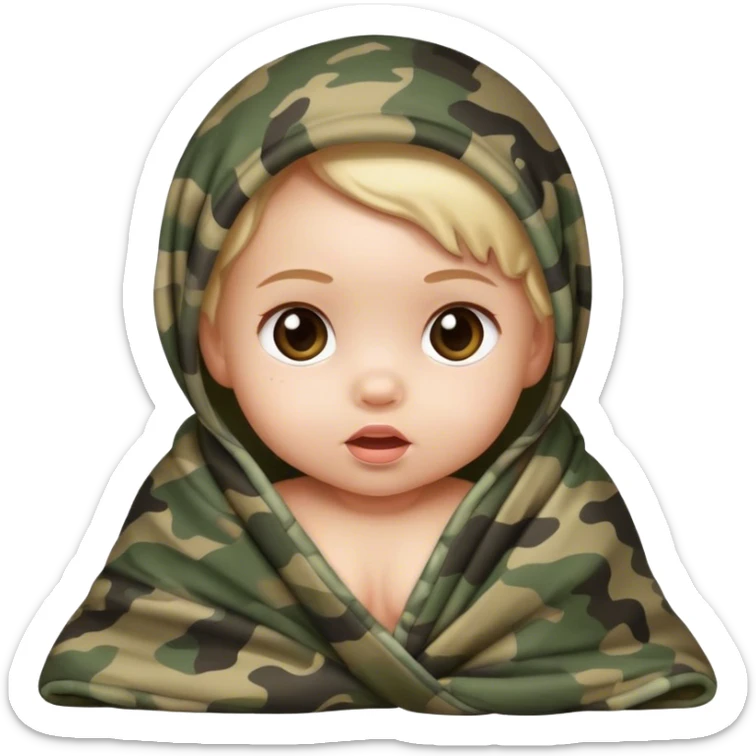 Little baby girl wrapped in a camo blanket  sticker