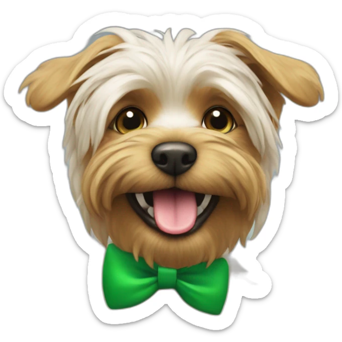 yorkshire with the tongue and green ribbon at the head sticker