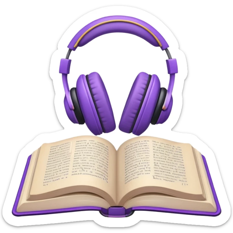 purple open storybook with purple headphones on top sticker