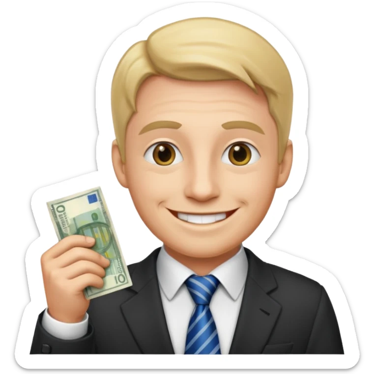 AN UNCLE with a tie in business clothes and with euro money
 sticker