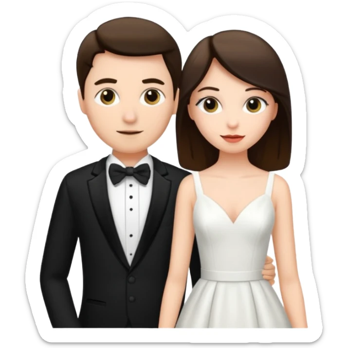 A woman in a white dress and a man in a tuxedo sticker