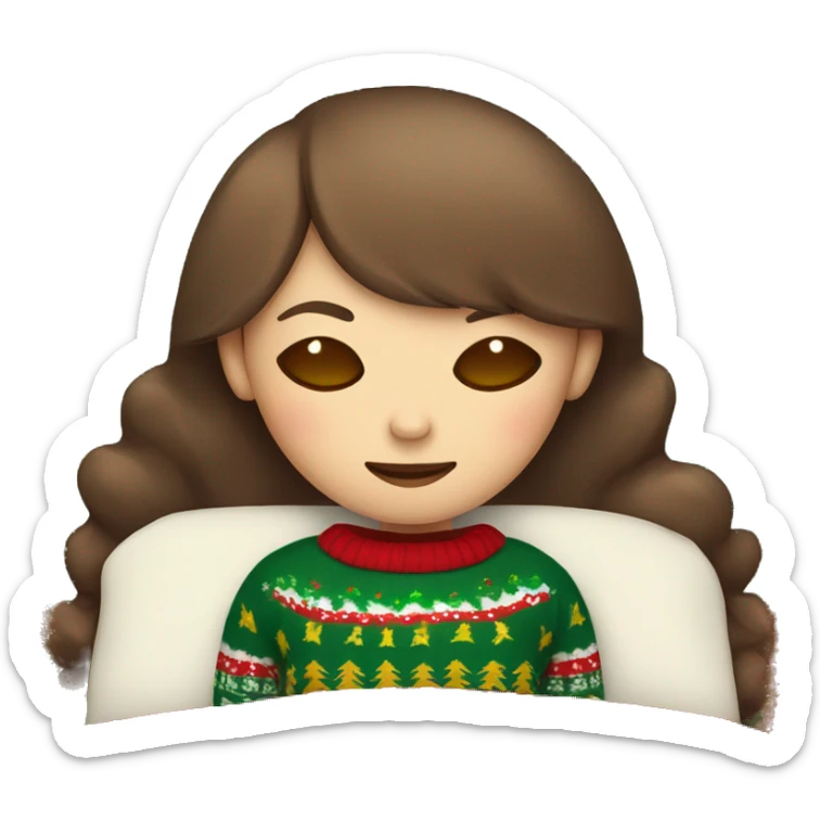 Sleeping girl with brown hair and eyes with a cute Christmas sweater  sticker