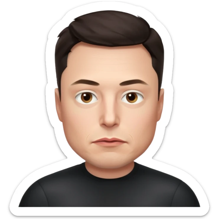 realistic make me elon musk serious face dark hair no shoulders just head  sticker