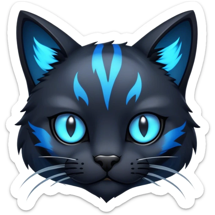 Cool cute edgy dark gloomy black abyssal Abyss-Night-Cat with glowing blue markings sticker