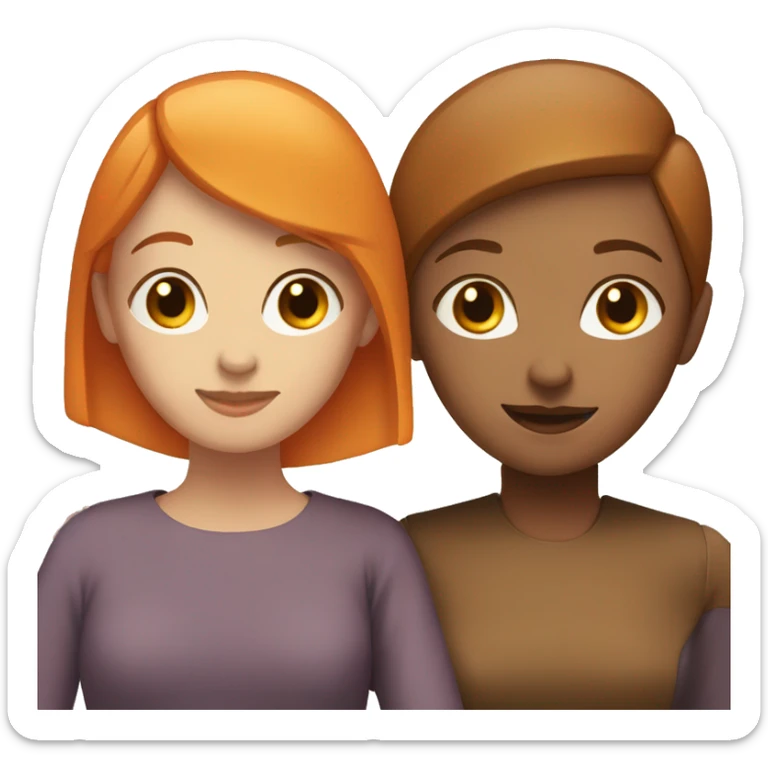 woman with brown buzzcut and woman with orange hair hugging sticker