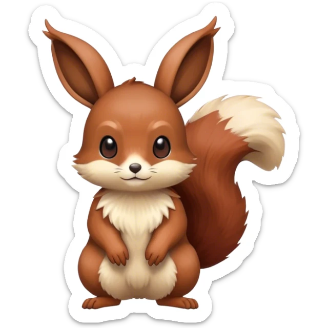 Cute cool animal hybrid Fakemon full body, dark-red-brown, beige, squirrel-eevee-bunny sticker