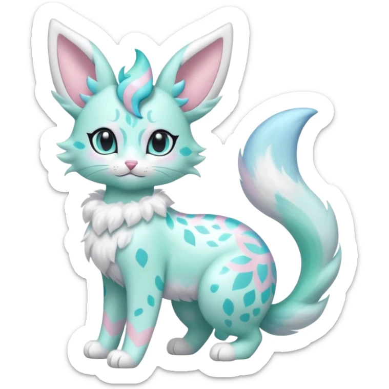 Pastel Mint-Aqua Soft-Iridescent Gentle Floral-Patterned Feline Sylveon-Liepard-hybrid-creature (full body) sticker