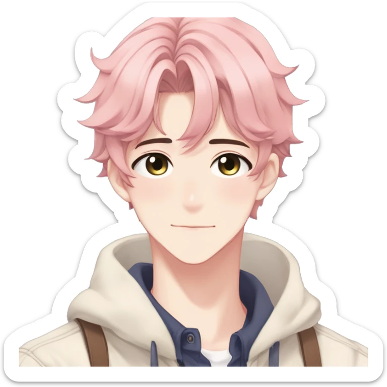 Gorgeous romantic hot attractive anime style modern gentlemanly anime shojo guy with pretty ponytail hair and colorful eyes and blushing face aesthetic trending style  pastelcore cottagecore kawaiicore sticker