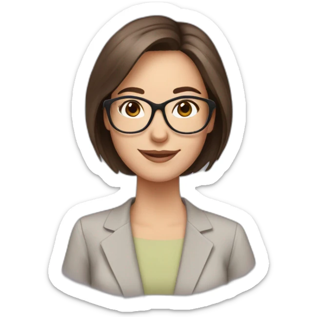 A beautiful teacher with straight brown hair and pastel-colored glasses sticker