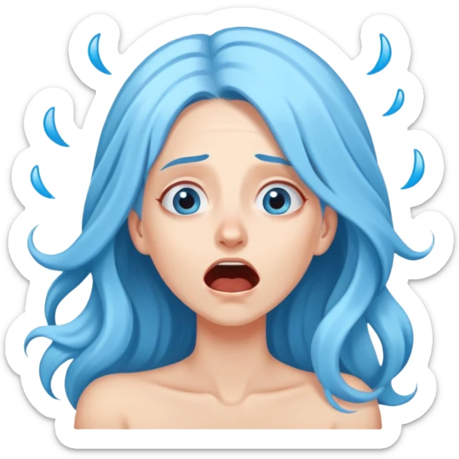 White 30 year old woman with long sky blue hair laying hysterically  sticker