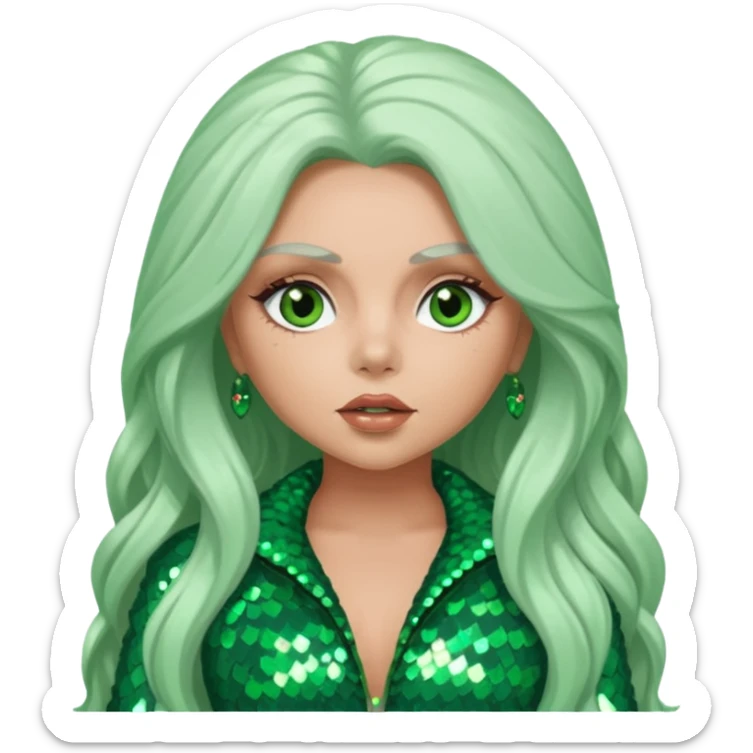 Jesy Nelson from Little Mix with long white hair, green sequin outfit sticker