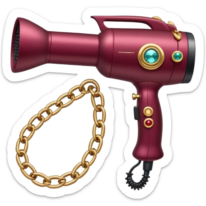 burgundy blow dryer covered in jewelry sticker