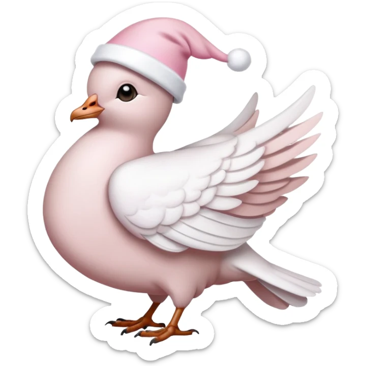 light pink beautiful magestic dove wearing light pink and white christmas hat  sticker