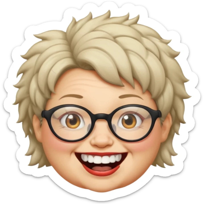 short fat lady with glasses ,crooked teeth and crazt hair sticker