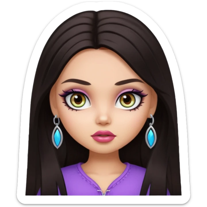 pretty bratz baddie, pretty eyes, pretty makeup, long  cut, dark hair sticker