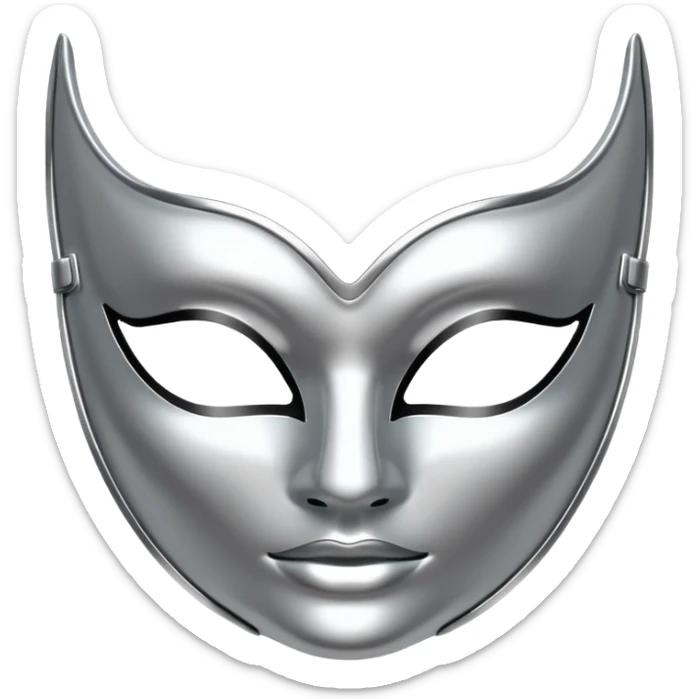 A sleek masquerade mask emoji made of polished silver chrome, smooth sensual curves, reflective metallic surface, mysterious sexy luxury vibe, minimal iOS emoji style, centered, clean white background sticker