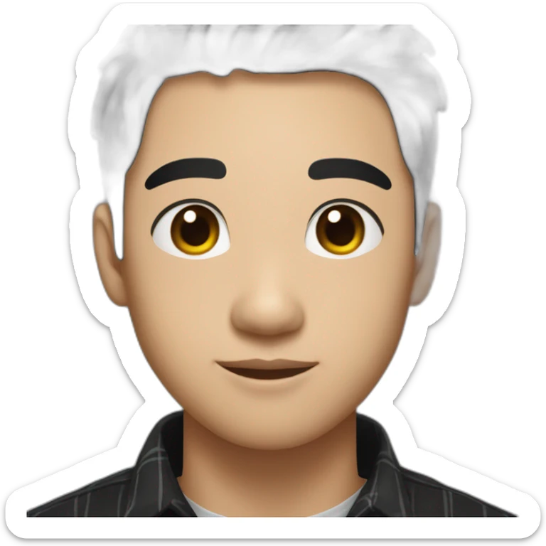 A asian young man,  short black hair, exuding confidence, clad in a black flannel shirt. sticker