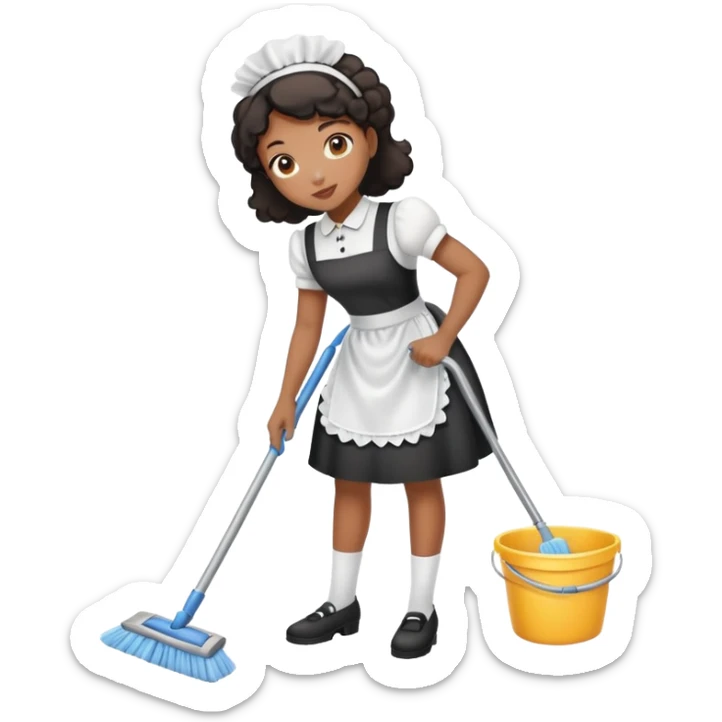 A black girl dress as a maid clean the floor sticker