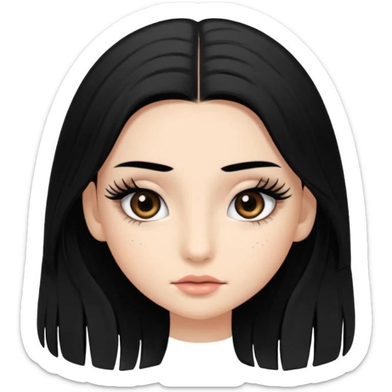 ragazza truccata con le ciglia finte con i capelli neri lunghi sticker